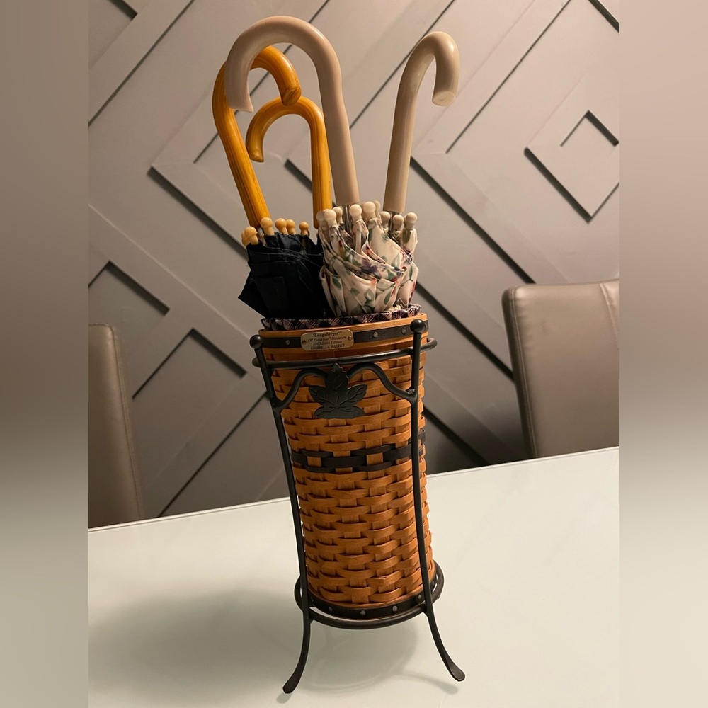 Longaberger Collectors Club J.W. Minature Umbrella Basket w/ Rod Iron Leaf Rack